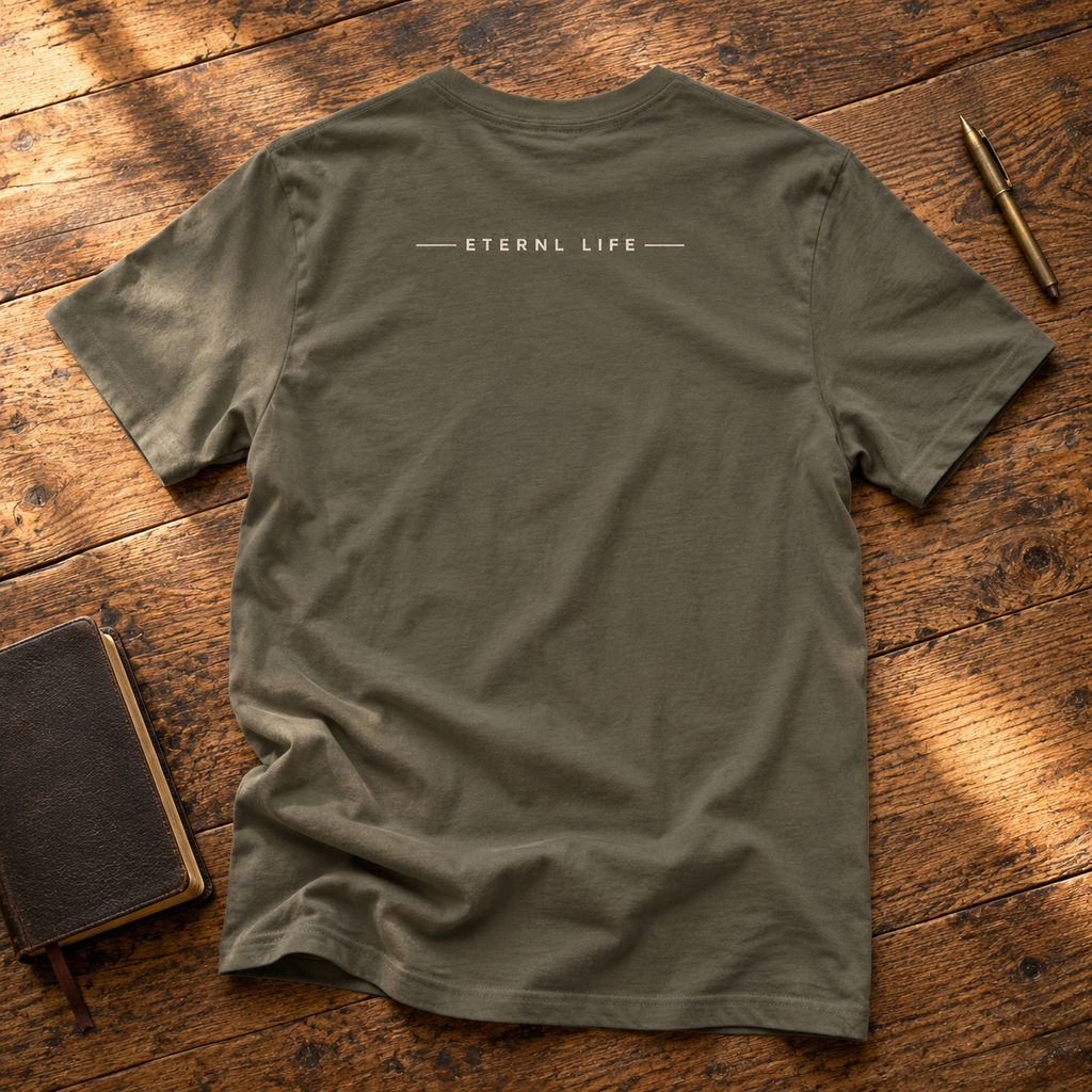 ALIVE. Army tee back on rustic wood